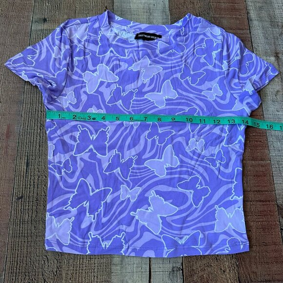 Purple Butterfly Print Crop Top By Streetwear Society Womens size Small - Picture 3 of 8
